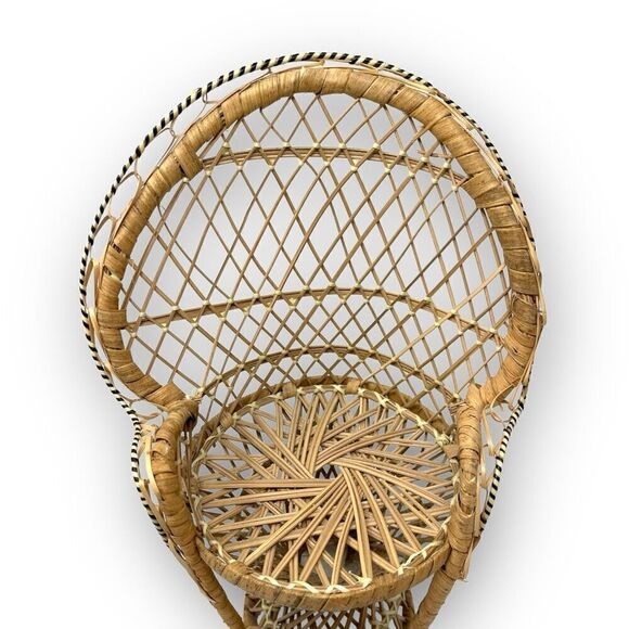 Wicker Rattan Peacock Chair Plant Stand Decor Small Doll Size 12” Tall Flawed - Picture 2 of 10